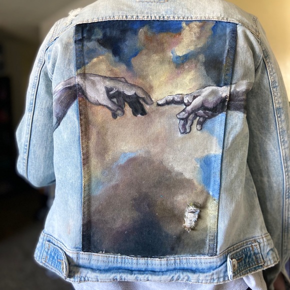 Hand painted denim jacket - unique statement piece - Picture 2 of 3